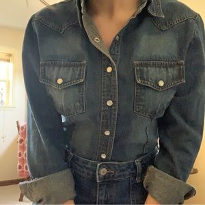 pearl-snap denim shirt